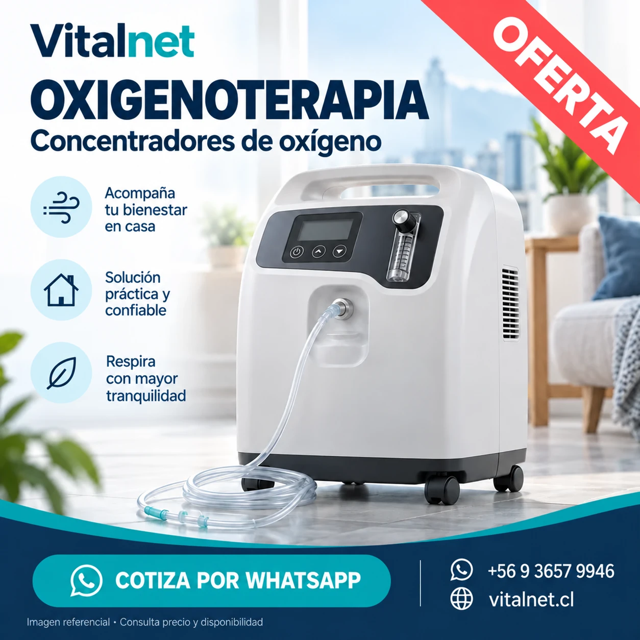 Flyer Vitalnet OFERTA: Concentradores de oxígeno. Imagen referencial; consulta precio y disponibilidad.